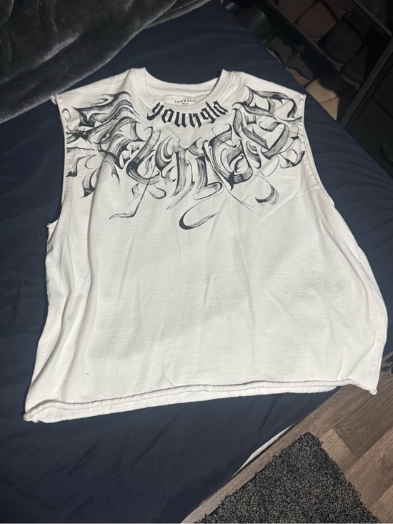 YoungLA Tops - YoungLA White Tank with Black Script Neck Graphic